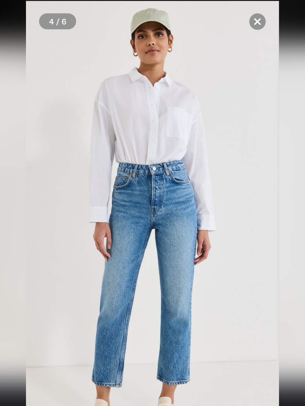 Reformation Cynthia high-rise straight cropped blue denim button fly jeans 28